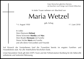 Anzeige von Maria Wetzel von MGO
