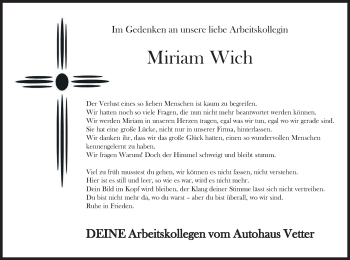 Anzeige von Miriam Wich von MGO