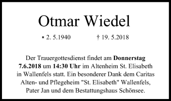 Anzeige von Otmar Wiedel von MGO