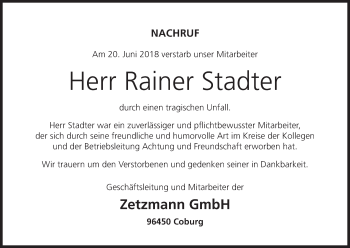Anzeige von Rainer Stadter von MGO