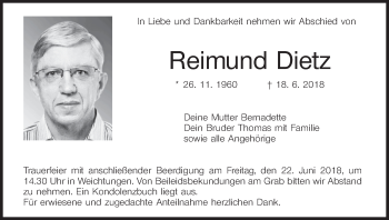 Anzeige von Reimund Dietz von MGO