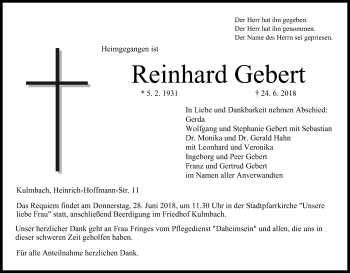 Anzeige von Reinhard Gebert von MGO
