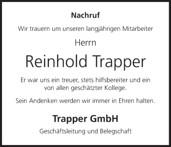 Anzeige von Reinhold Trapper von MGO