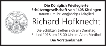 Anzeige von Richard Hofknecht von MGO