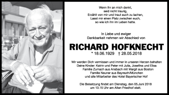 Anzeige von Richard Hofknecht von MGO