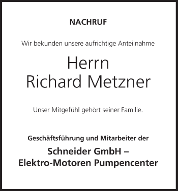 Anzeige von Richard Metzner von MGO