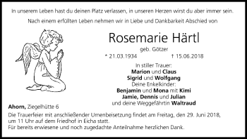 Anzeige von Rosemarie Härtl von MGO