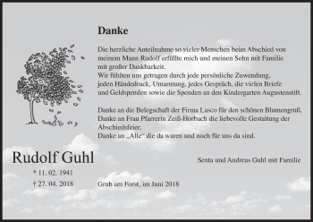 Anzeige von Rudolf Guhl von MGO
