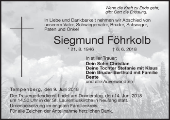 Anzeige von Siegmund Föhrkolb von MGO