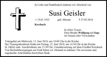 Anzeige von Susi Geisler von MGO