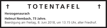 Anzeige von Totentafel vom 05.06.2018 von MGO