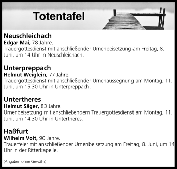 Anzeige von Totentafel vom 08.06.2018 von MGO
