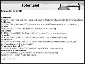 Anzeige von Totentafel vom 08.06.2018 von MGO