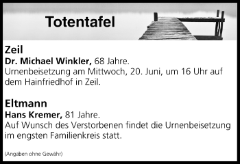 Anzeige von Totentafel vom 09.06.2018 von MGO