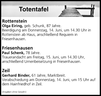 Anzeige von Totentafel vom 13.06.2018 von MGO