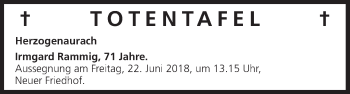 Anzeige von Totentafel vom 16.06.2018 von MGO