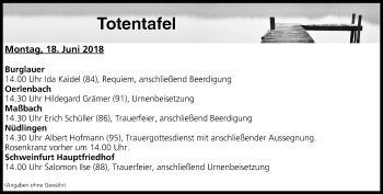 Anzeige von Totentafel vom 18.06.2018 von MGO