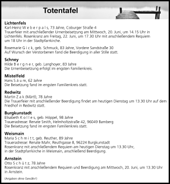 Anzeige von Totentafel vom 19.06.2018 von MGO