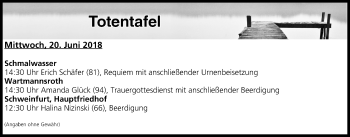 Anzeige von Totentafel vom 20.06.2018 von MGO
