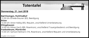 Anzeige von Totentafel vom 21.06.2018 von MGO