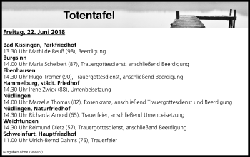 Anzeige von Totentafel vom 22.06.2018 von MGO