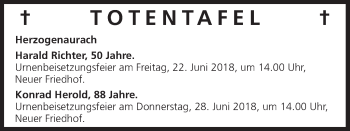 Anzeige von Totentafel vom 22.06.2018 von MGO