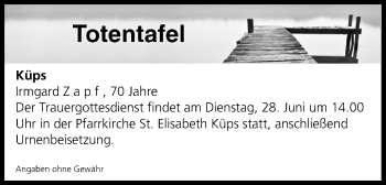 Anzeige von Totentafel vom 23.06.2018 von MGO