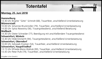 Anzeige von Totentafel vom 25.06.2018 von MGO