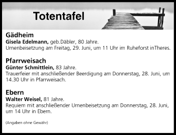 Anzeige von Totentafel vom 27.06.2018 von MGO