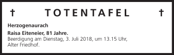 Anzeige von Totentafel vom 30.06.2018 von MGO