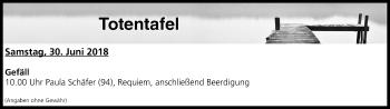 Anzeige von Totentafel vom 30.06.2018 von MGO
