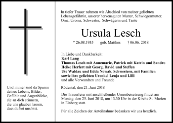 Anzeige von Ursula Lesch von MGO