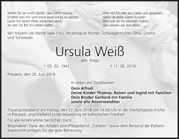 Anzeige von Ursula Weiß von MGO