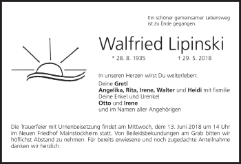 Anzeige von Walfried Lipinski von MGO