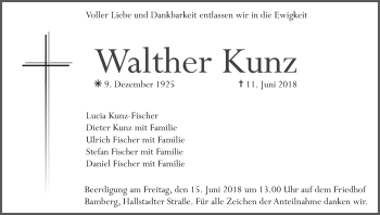 Anzeige von Walther Kunz von MGO