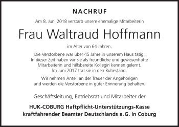 Anzeige von Waltraud Hoffmann von MGO