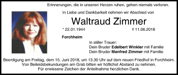 Anzeige von Waltraud Zimmer von MGO