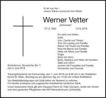 Anzeige von Werner Vetter von MGO