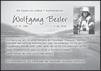 Anzeige von Wolfgang Besler von MGO