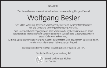 Anzeige von Wolfgang Besler von MGO