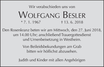 Anzeige von Wolfgang Besler von MGO