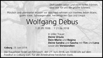 Anzeige von Wolfgang Debus von MGO