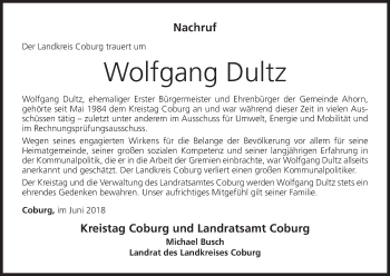 Anzeige von Wolfgang Dultz von MGO