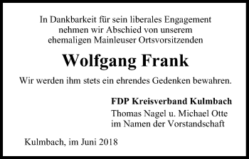Anzeige von Wolfgang Frank von MGO