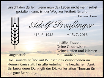 Anzeige von Adolf Preußinger von MGO