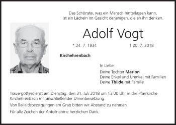 Anzeige von Adolf Vogt von MGO
