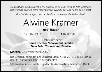 Anzeige von Alwine Krämer von MGO