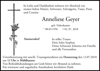 Anzeige von Anneliese Geyer von MGO