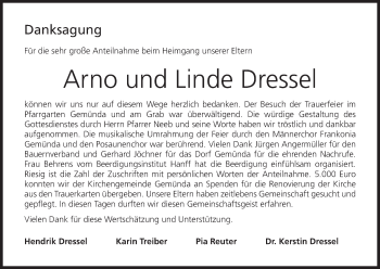 Anzeige von Arno und Linde Dressel von MGO