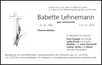 Anzeige von Babette Lehnemann von MGO